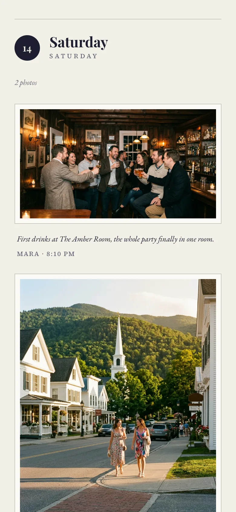 The shared photo album for an example wedding weekend